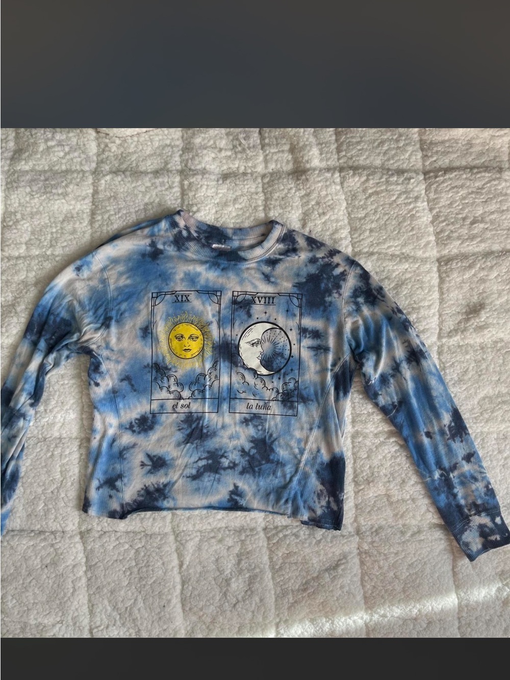No Boundaries Blue Tie-Dye Sun & Moon Long Sleeve Crop Top